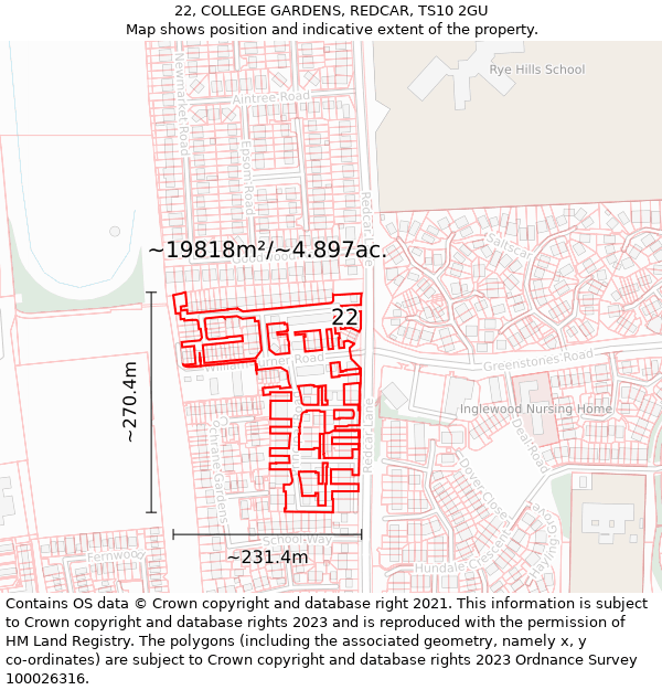 22, COLLEGE GARDENS, REDCAR, TS10 2GU: Plot and title map