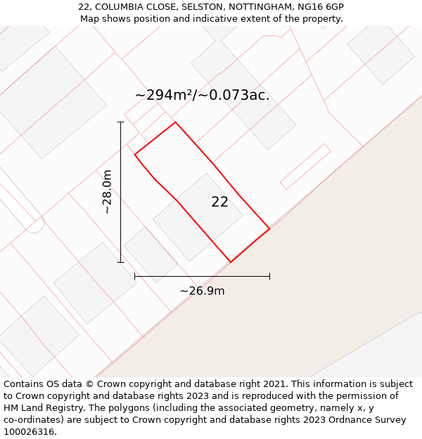 22, COLUMBIA CLOSE, SELSTON, NOTTINGHAM, NG16 6GP: Plot and title map