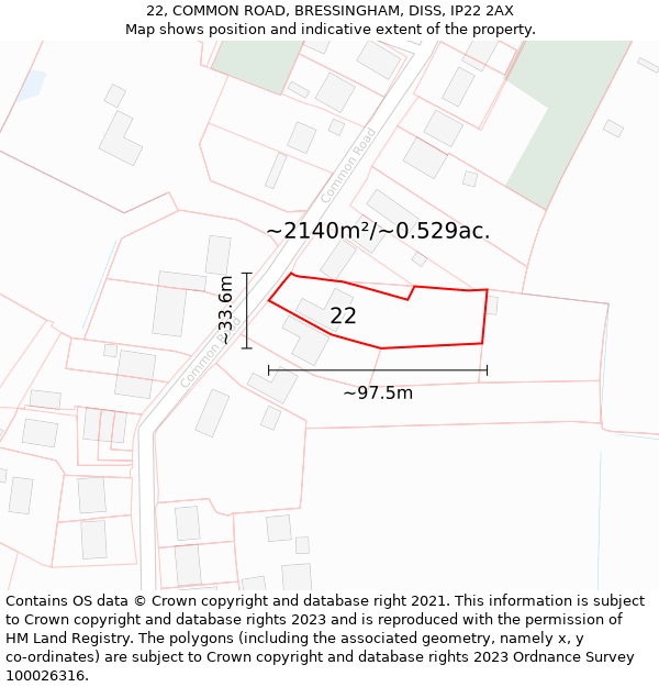 22, COMMON ROAD, BRESSINGHAM, DISS, IP22 2AX: Plot and title map