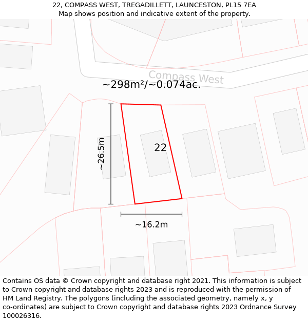 22, COMPASS WEST, TREGADILLETT, LAUNCESTON, PL15 7EA: Plot and title map