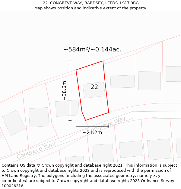 22, CONGREVE WAY, BARDSEY, LEEDS, LS17 9BG: Plot and title map