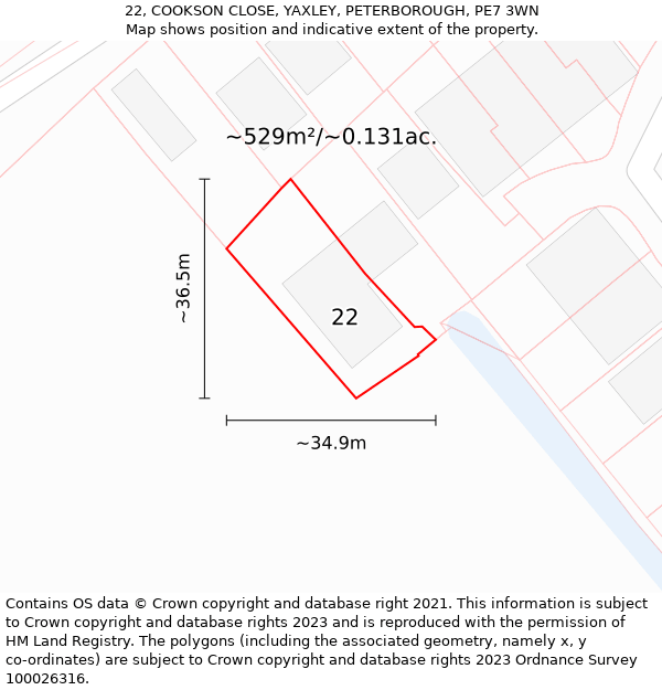 22, COOKSON CLOSE, YAXLEY, PETERBOROUGH, PE7 3WN: Plot and title map