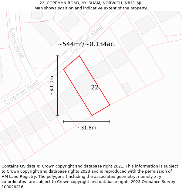 22, COPEMAN ROAD, AYLSHAM, NORWICH, NR11 6JL: Plot and title map