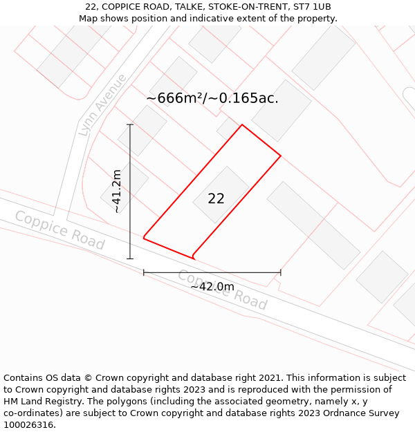 22, COPPICE ROAD, TALKE, STOKE-ON-TRENT, ST7 1UB: Plot and title map