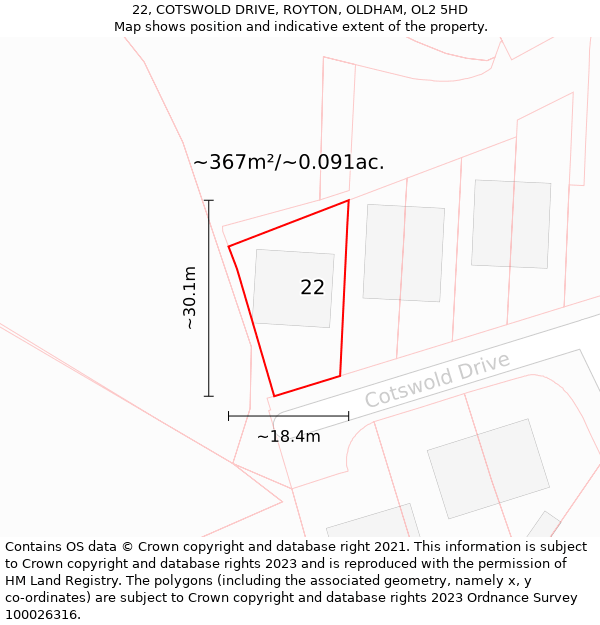 22, COTSWOLD DRIVE, ROYTON, OLDHAM, OL2 5HD: Plot and title map