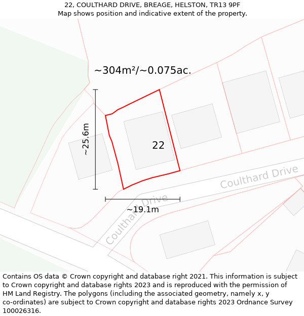 22, COULTHARD DRIVE, BREAGE, HELSTON, TR13 9PF: Plot and title map