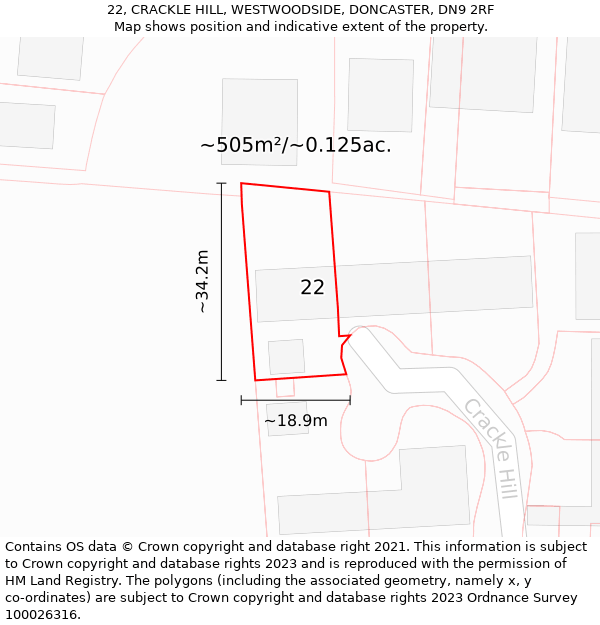 22, CRACKLE HILL, WESTWOODSIDE, DONCASTER, DN9 2RF: Plot and title map