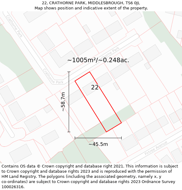 22, CRATHORNE PARK, MIDDLESBROUGH, TS6 0JL: Plot and title map