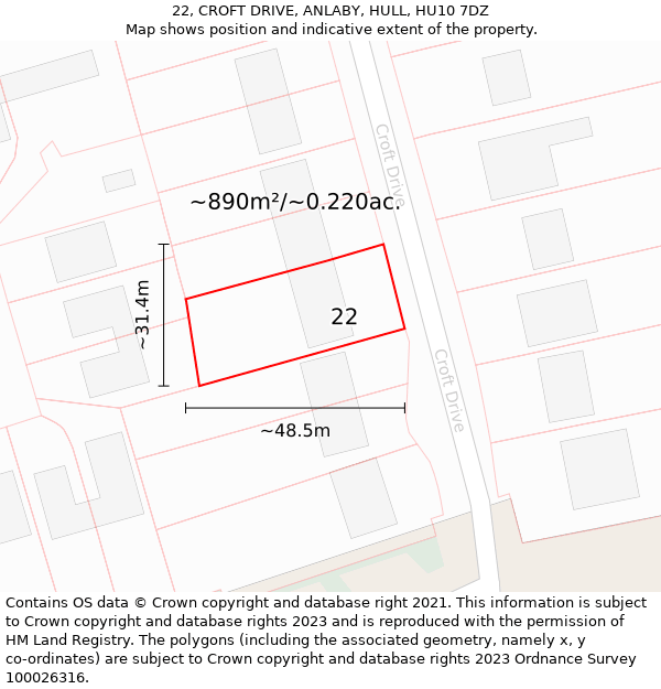 22, CROFT DRIVE, ANLABY, HULL, HU10 7DZ: Plot and title map