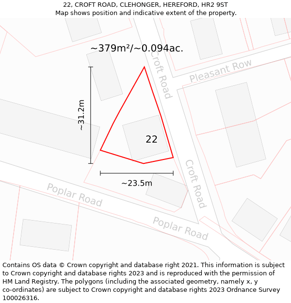22, CROFT ROAD, CLEHONGER, HEREFORD, HR2 9ST: Plot and title map