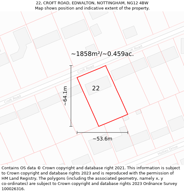 22, CROFT ROAD, EDWALTON, NOTTINGHAM, NG12 4BW: Plot and title map