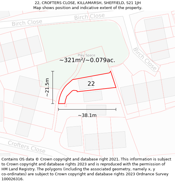 22, CROFTERS CLOSE, KILLAMARSH, SHEFFIELD, S21 1JH: Plot and title map