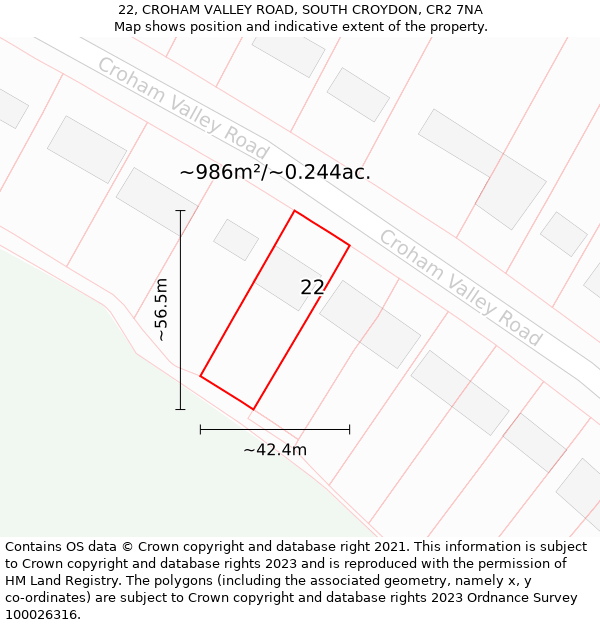 22, CROHAM VALLEY ROAD, SOUTH CROYDON, CR2 7NA: Plot and title map