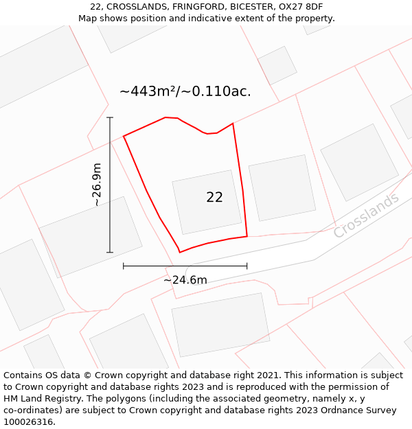 22, CROSSLANDS, FRINGFORD, BICESTER, OX27 8DF: Plot and title map