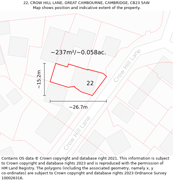 22, CROW HILL LANE, GREAT CAMBOURNE, CAMBRIDGE, CB23 5AW: Plot and title map