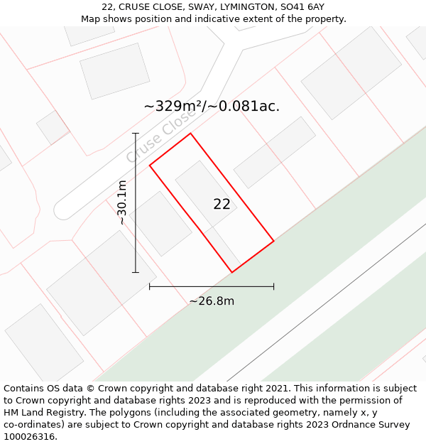 22, CRUSE CLOSE, SWAY, LYMINGTON, SO41 6AY: Plot and title map