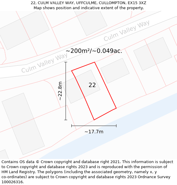 22, CULM VALLEY WAY, UFFCULME, CULLOMPTON, EX15 3XZ: Plot and title map