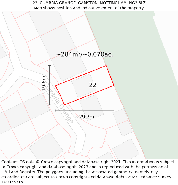 22, CUMBRIA GRANGE, GAMSTON, NOTTINGHAM, NG2 6LZ: Plot and title map