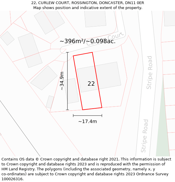 22, CURLEW COURT, ROSSINGTON, DONCASTER, DN11 0ER: Plot and title map