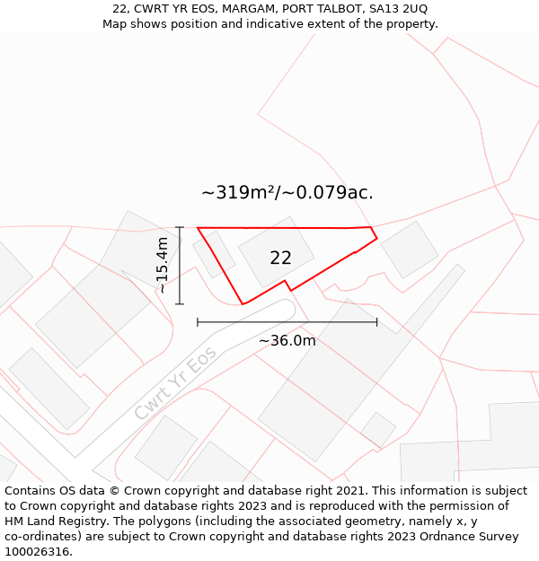 22, CWRT YR EOS, MARGAM, PORT TALBOT, SA13 2UQ: Plot and title map