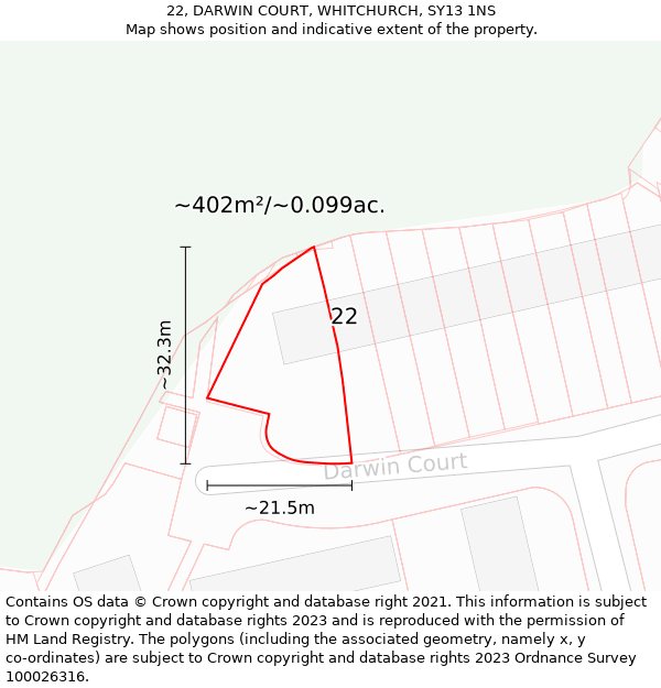 22, DARWIN COURT, WHITCHURCH, SY13 1NS: Plot and title map