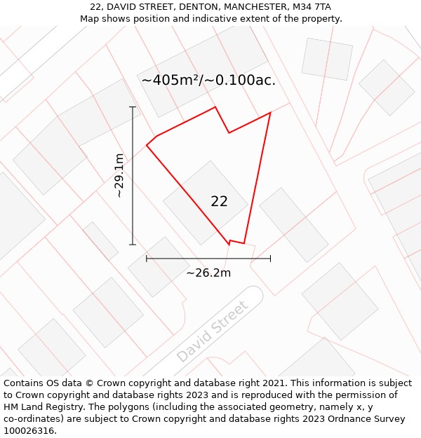 22, DAVID STREET, DENTON, MANCHESTER, M34 7TA: Plot and title map