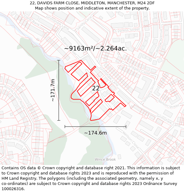 22, DAVIDS FARM CLOSE, MIDDLETON, MANCHESTER, M24 2DF: Plot and title map