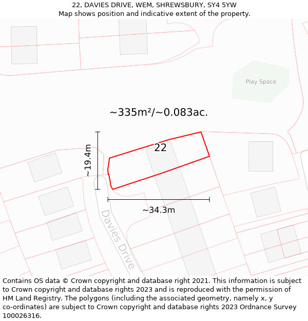 22, DAVIES DRIVE, WEM, SHREWSBURY, SY4 5YW: Plot and title map