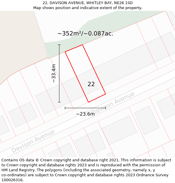 22, DAVISON AVENUE, WHITLEY BAY, NE26 1SD: Plot and title map