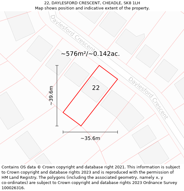 22, DAYLESFORD CRESCENT, CHEADLE, SK8 1LH: Plot and title map