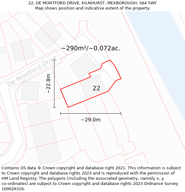 22, DE MONTFORD DRIVE, KILNHURST, MEXBOROUGH, S64 5WF: Plot and title map