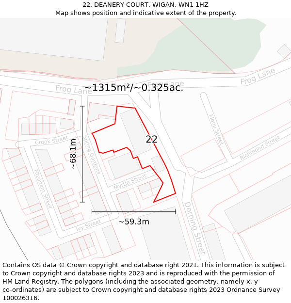 22, DEANERY COURT, WIGAN, WN1 1HZ: Plot and title map