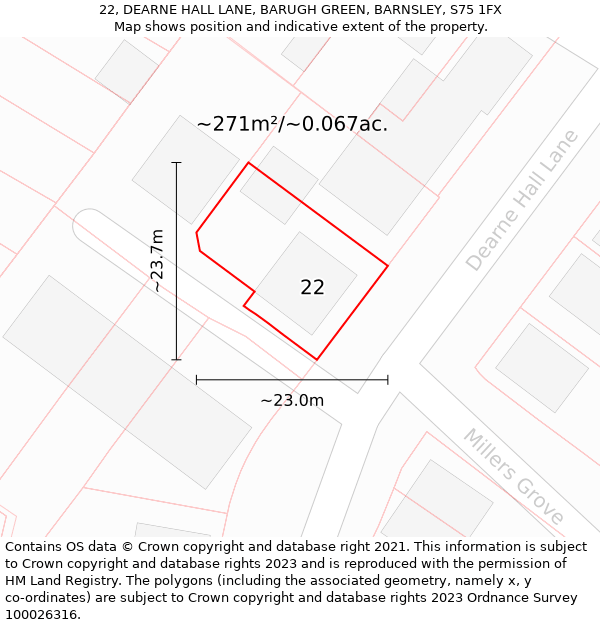 22, DEARNE HALL LANE, BARUGH GREEN, BARNSLEY, S75 1FX: Plot and title map