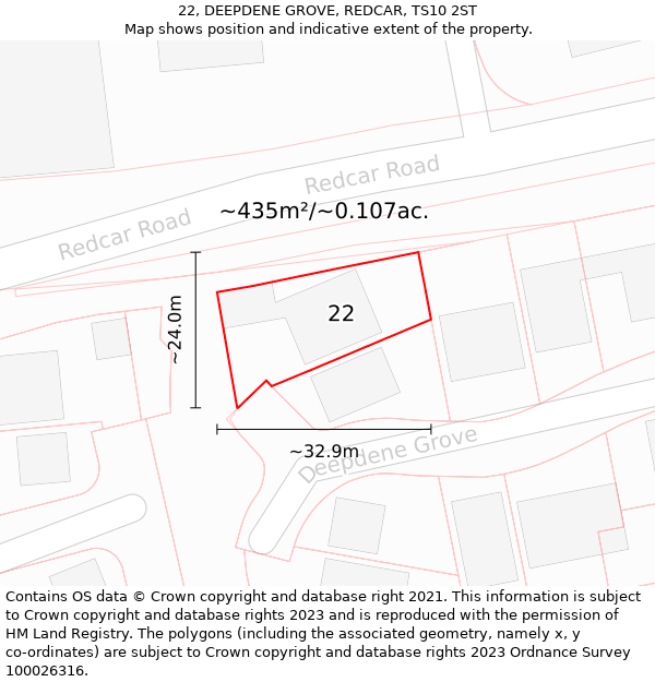 22, DEEPDENE GROVE, REDCAR, TS10 2ST: Plot and title map