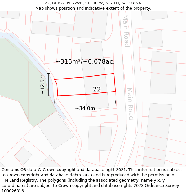 22, DERWEN FAWR, CILFREW, NEATH, SA10 8NX: Plot and title map