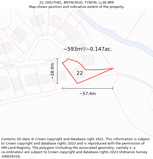 22, DOLITHEL, BRYNCRUG, TYWYN, LL36 9RR: Plot and title map