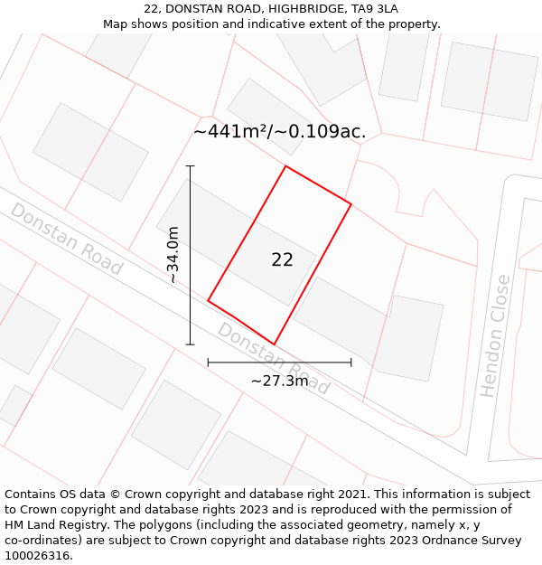 22, DONSTAN ROAD, HIGHBRIDGE, TA9 3LA: Plot and title map