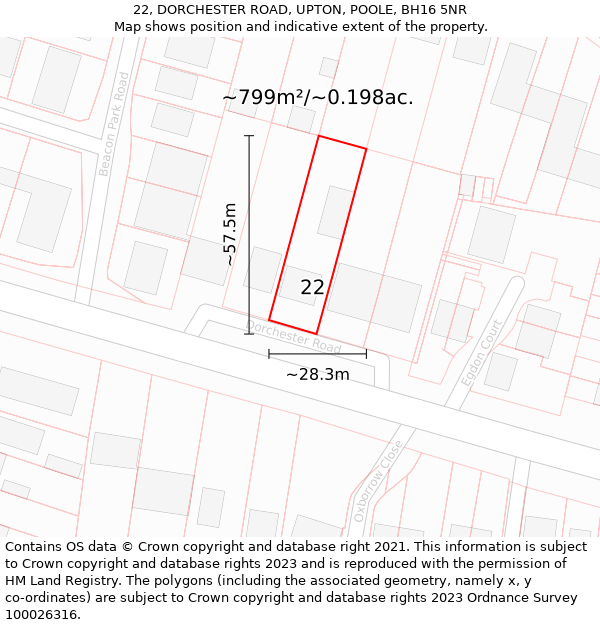 22, DORCHESTER ROAD, UPTON, POOLE, BH16 5NR: Plot and title map