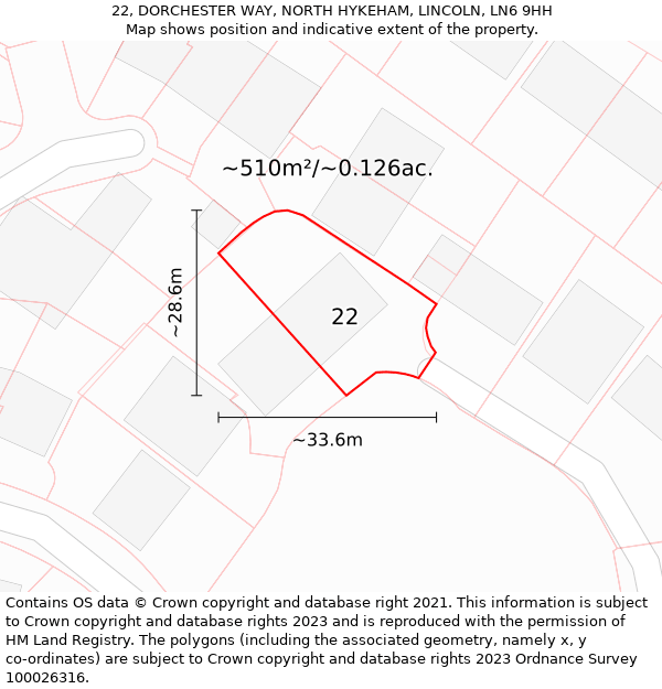 22, DORCHESTER WAY, NORTH HYKEHAM, LINCOLN, LN6 9HH: Plot and title map