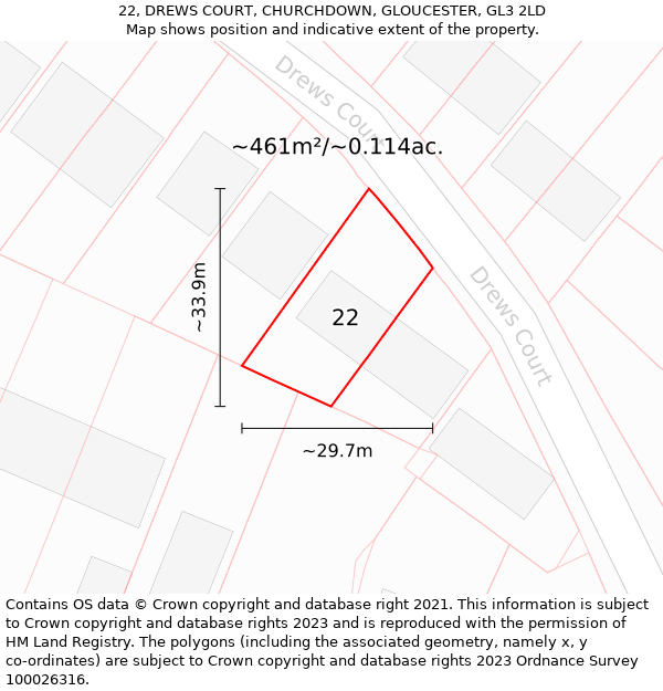 22, DREWS COURT, CHURCHDOWN, GLOUCESTER, GL3 2LD: Plot and title map