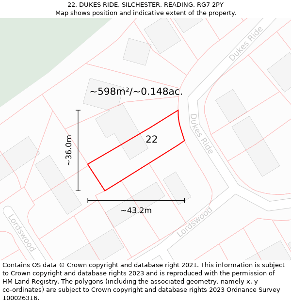 22, DUKES RIDE, SILCHESTER, READING, RG7 2PY: Plot and title map