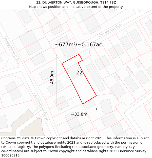 22, DULVERTON WAY, GUISBOROUGH, TS14 7BZ: Plot and title map