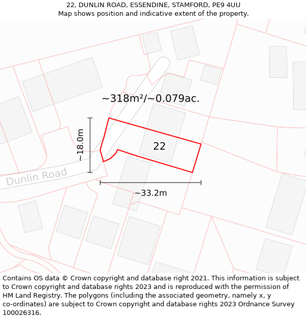 22, DUNLIN ROAD, ESSENDINE, STAMFORD, PE9 4UU: Plot and title map