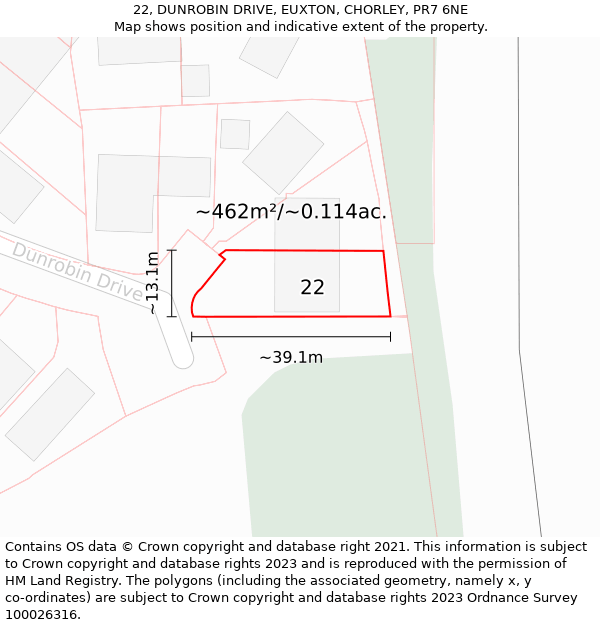 22, DUNROBIN DRIVE, EUXTON, CHORLEY, PR7 6NE: Plot and title map