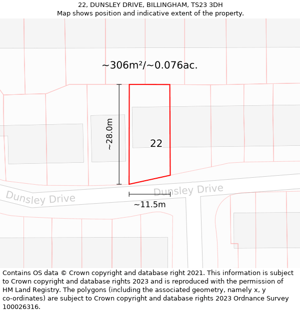 22, DUNSLEY DRIVE, BILLINGHAM, TS23 3DH: Plot and title map