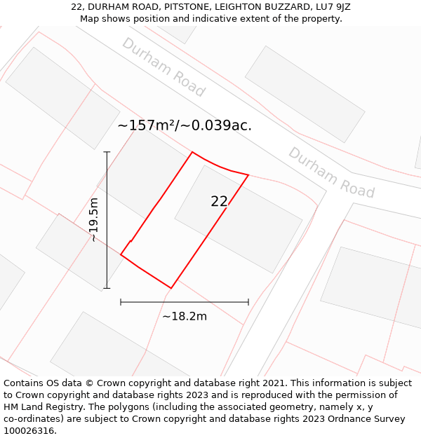 22, DURHAM ROAD, PITSTONE, LEIGHTON BUZZARD, LU7 9JZ: Plot and title map