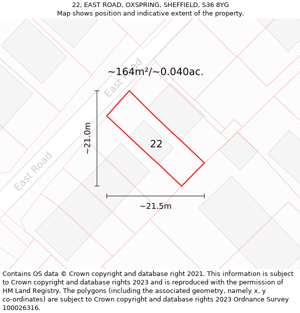 22, EAST ROAD, OXSPRING, SHEFFIELD, S36 8YG: Plot and title map