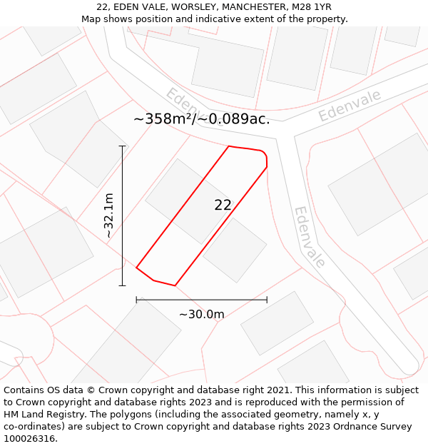 22, EDEN VALE, WORSLEY, MANCHESTER, M28 1YR: Plot and title map