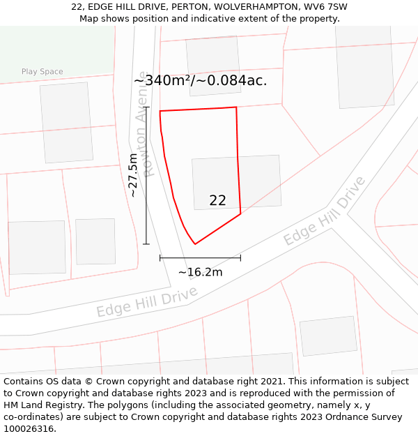 22, EDGE HILL DRIVE, PERTON, WOLVERHAMPTON, WV6 7SW: Plot and title map