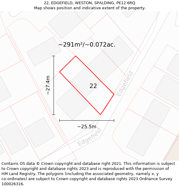 22, EDGEFIELD, WESTON, SPALDING, PE12 6RQ: Plot and title map